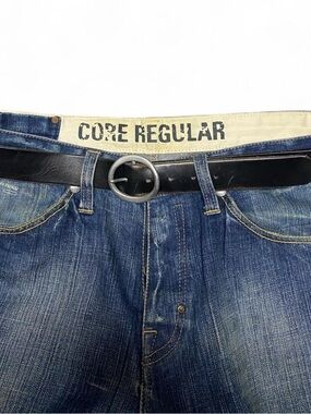 Men's Black Leather Belt with Round Buckle